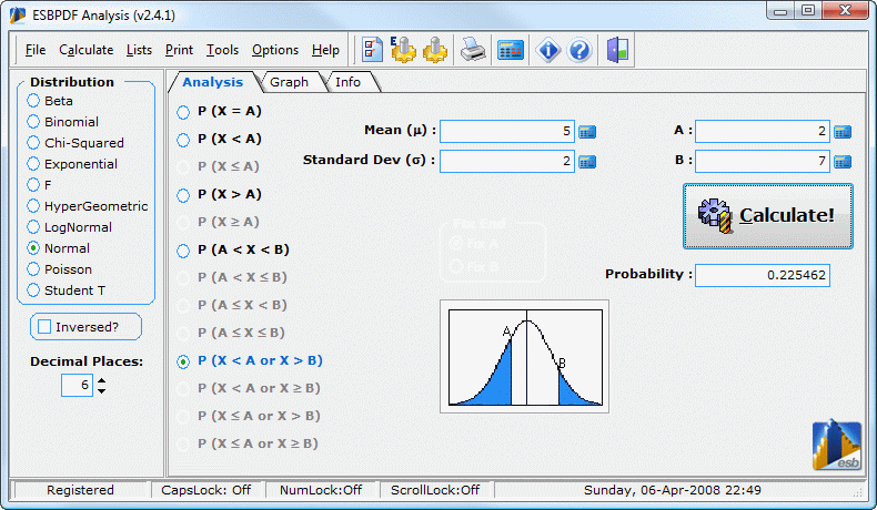 ESBPDF Analysis - Probability Software Screenshot